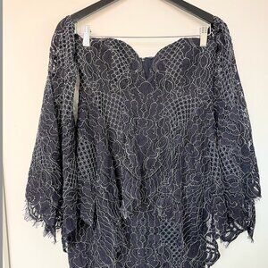 Shona Joy Eyelash Lace Off-The-Shoulder Handkerchief Dress